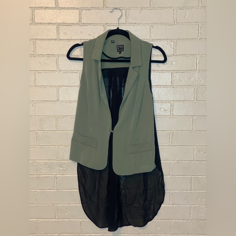 Guess Womens Green V-Neck Vest Women Size S Classic Tunic Length